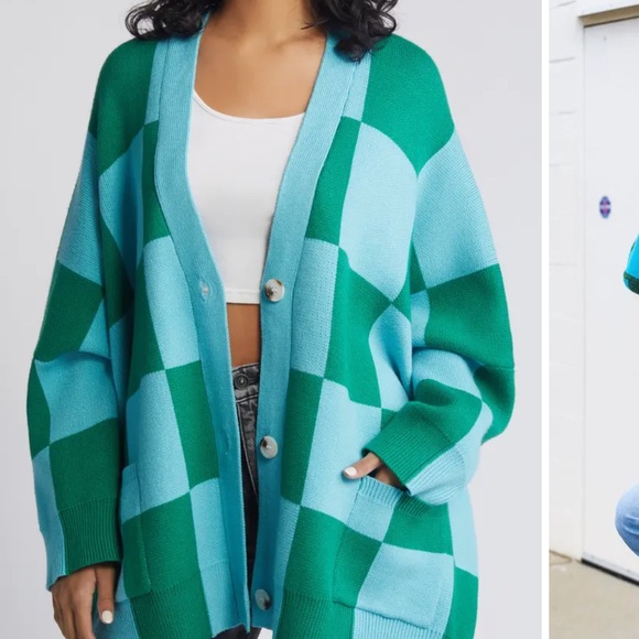 Dressed in Lala Love You Oversize Checkerboard Cardigan. Size S/M. NWT. - Picture 2 of 5